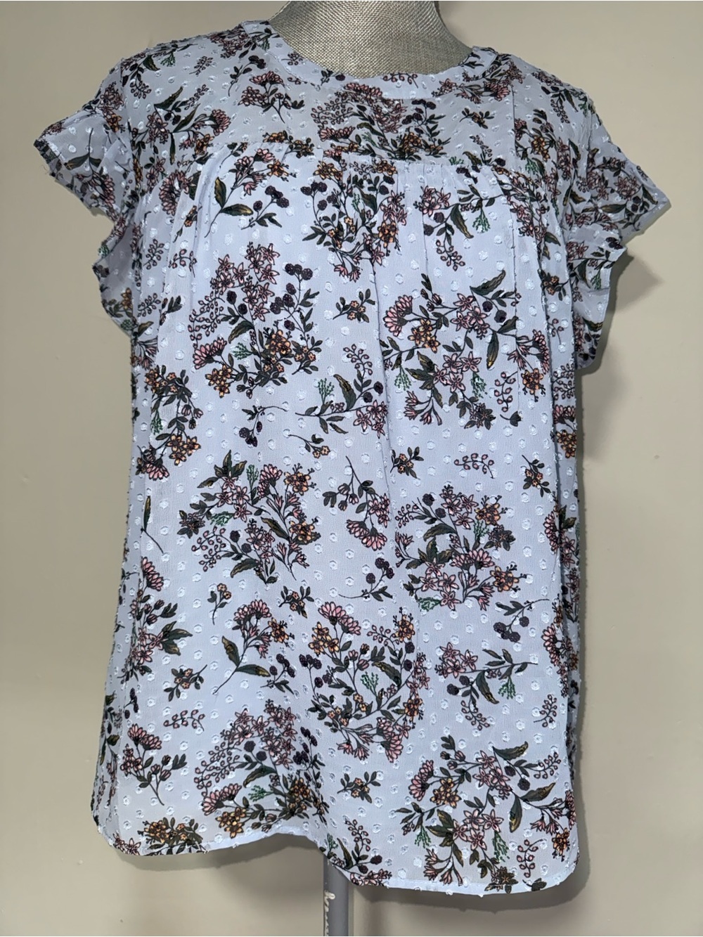 DR2 Pale Blue Floral Eyelet Flutter Sleeve Top